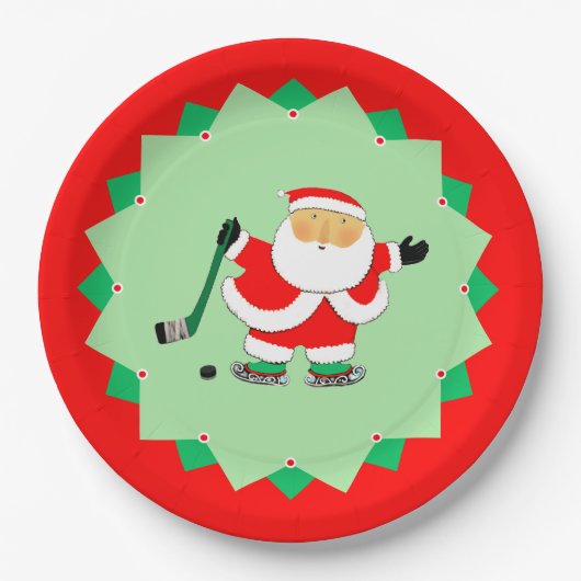 Weihnachtsfeier Eishockeyparty Pappteller (Vorderseite)