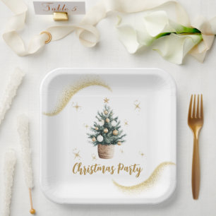 Weihnachtsfeier Elegante Goldene Sterne Pappteller