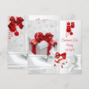 Weihnachtsfeier Elegante Spitze Weiß Rotes Band Einladung