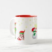 Weihnachtsfeier, Elf & Sterne Zweifarbige Tasse (Vorderseite Links)