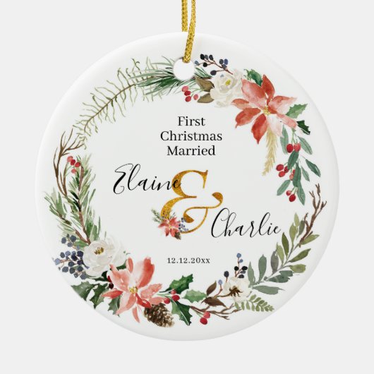 Weihnachtsfeier Erster Weihnachtsfest Verheiratet Keramik Ornament (Vorne)