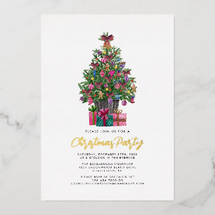 Weihnachtsfeier Festliches Rosa Tannenbaum Gold Folieneinladung