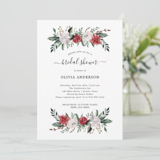 Weihnachtsfeier | Floral Holiday Brautparty Einladung (Stehend Vorderseite)