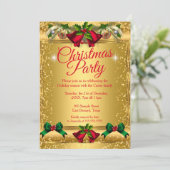 Weihnachtsfeier Foto Gold Red Einladung (Stehend Vorderseite)