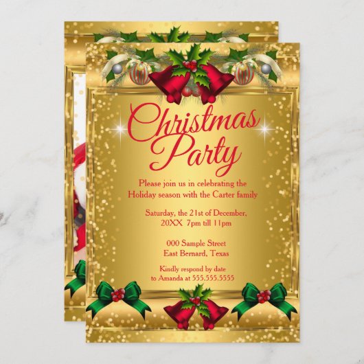 Weihnachtsfeier Foto Gold Red Einladung (Vorne/Hinten)