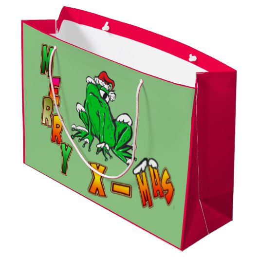 Weihnachtsfeier Frohe Weihnachtsgeschenktasche Große Geschenktüte (Rückseite Schrägansicht)