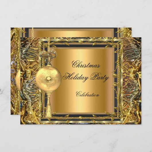 Weihnachtsfeier Gold Ball Dekoration 2 Einladung (Vorne/Hinten)