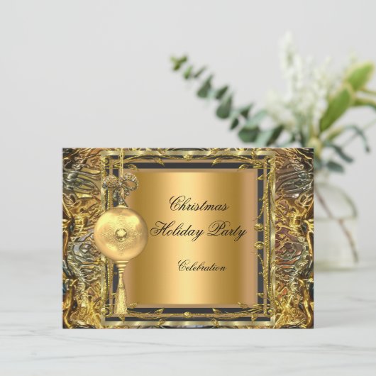 Weihnachtsfeier Gold Ball Dekoration 2 Einladung (Stehend Vorderseite)