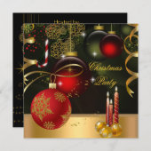 Weihnachtsfeier Gold Red Xmas Bälle Einladung (Vorne/Hinten)