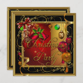 Weihnachtsfeier Gold Red Xmas Glitzer Einladung (Vorne/Hinten)