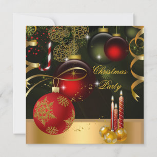 Weihnachtsfeier Gold Rot Xmas Kugeln Einladung