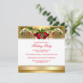 Weihnachtsfeier Gold Rote Glocken Baubles Einladung (Stehend Vorderseite)