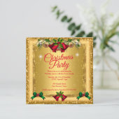 Weihnachtsfeier Gold Roter Glitzer 2 Einladung (Stehend Vorderseite)