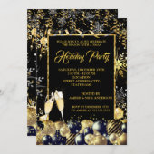 Weihnachtsfeier Gold Schwarze Schneeflocken Einladung (Vorne/Hinten)