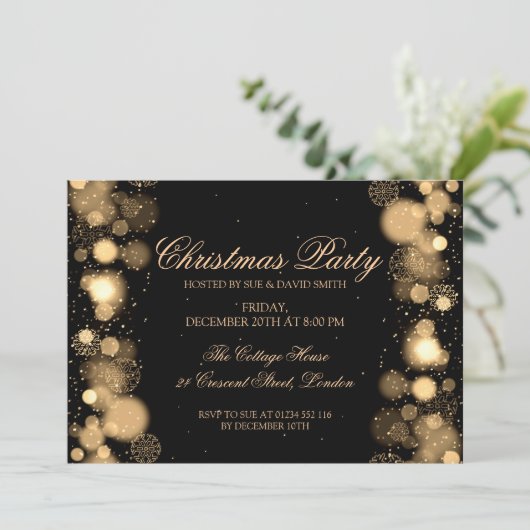 Weihnachtsfeier Gold Winter Wunder Einladung (Stehend Vorderseite)