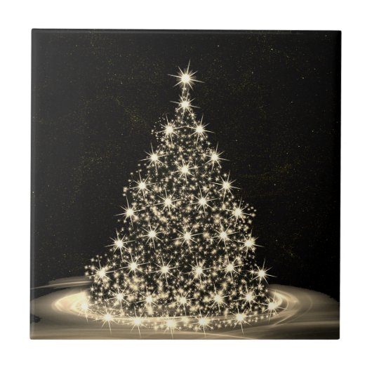 Weihnachtsfeier Golden Glänzender Baum Winter Schw Fliese (Vorderseite)
