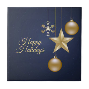 Weihnachtsfeier goldene Ornamente Navy Blau Elegan Fliese