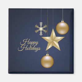Weihnachtsfeier goldene Ornamente Navy Blau Elegan Magnet