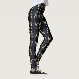 Weihnachtsfeier Goldene Ornamente Navy Blau Leggings