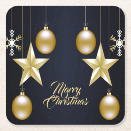 Weihnachtsfeier Goldene Ornamente Navy Blau Rechteckiger Pappuntersetzer