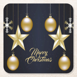 Weihnachtsfeier Goldene Ornamente Navy Blau Rechteckiger Pappuntersetzer