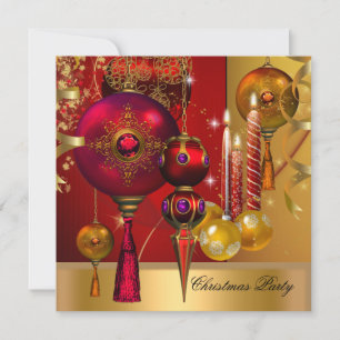 Weihnachtsfeier Goldene Rote Xmas-Kugeln Einladung