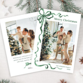 Weihnachtsfeier Grün Bow Ribbon 2 Foto Feiertagskarte