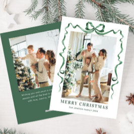 Weihnachtsfeier Grün Bow Ribbon 2 Foto Feiertagskarte