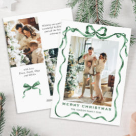 Weihnachtsfeier Grün Bow Ribbon 3 Foto Feiertagskarte