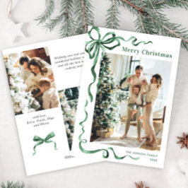 Weihnachtsfeier Grün Bow Ribbon 3 Foto Feiertagskarte