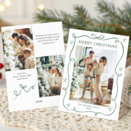 Weihnachtsfeier Grün Bow Ribbon 3 Foto Feiertagskarte