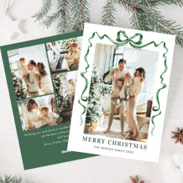 Weihnachtsfeier Grün Bow Ribbon 5 Foto Feiertagskarte