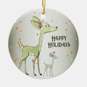 Weihnachtsfeier Grüne Hirsche Feiertage Niedlich Keramik Ornament