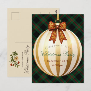 Weihnachtsfeier Grüne Tartan Karo Vintage-Schleife Postkarte