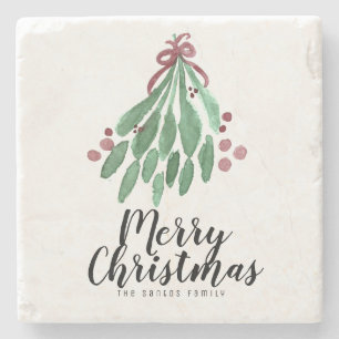 Weihnachtsfeier Hand Wasserfarbe Baum und Bogen Steinuntersetzer