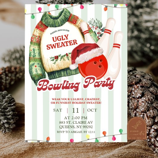 Weihnachtsfeier hässliches Pullover Bowling Party Einladung