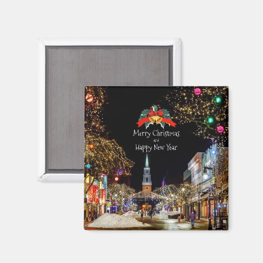 Weihnachtsfeier, helle Lichter und Bausteine Magnet (Vorderseite/Rückseite)