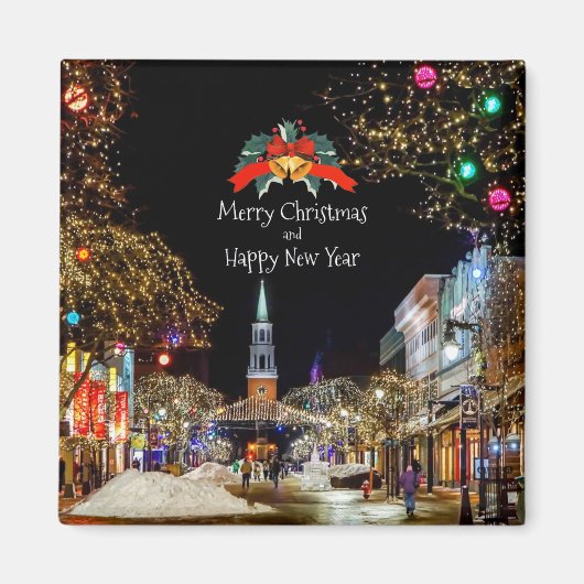 Weihnachtsfeier, helle Lichter und Bausteine Magnet (Vorne)