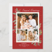 Weihnachtsfeier Holly Berries 3 Foto Feiertagskarte (Vorderseite)