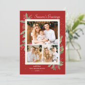 Weihnachtsfeier Holly Berries 3 Foto Feiertagskarte (Stehend Vorderseite)