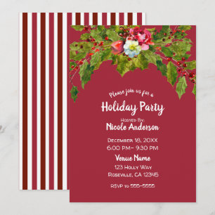 Weihnachtsfeier Holly Berry Blumige Beeren Einladung