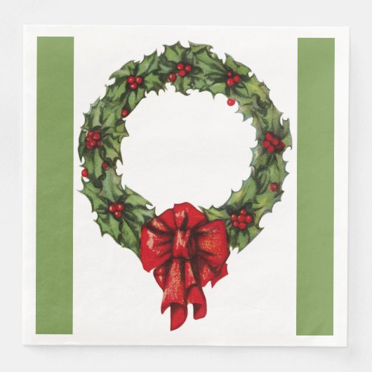 Weihnachtsfeier Holly Wreath und Berries Green Serviette (Vorderseite)