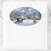 Weihnachtsfeier Hütte Ovaler Aufkleber (Tasche)
