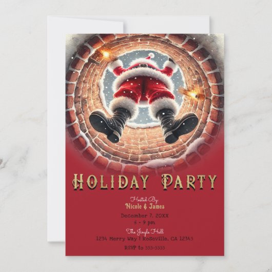 Weihnachtsfeier im Kaminfeuer Einladung (Vorderseite)