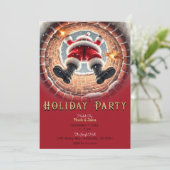 Weihnachtsfeier im Kaminfeuer Einladung (Stehend Vorderseite)