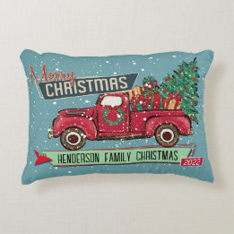 Weihnachtsfeier im Retro-LKW-Stil anpassbar Dekokissen