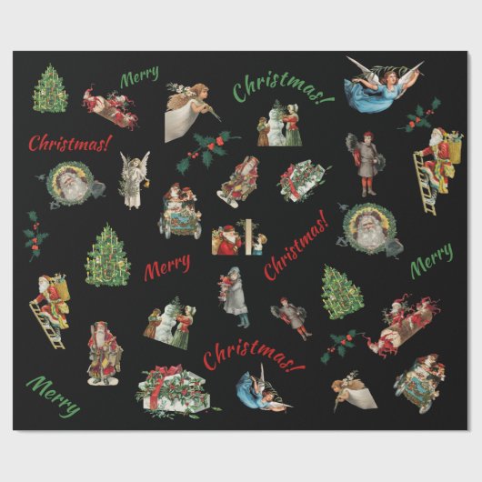 Weihnachtsfeier im schwarzen Hintergrund Geschenkpapier (Flach)