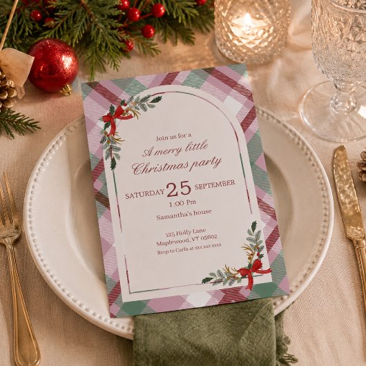 Weihnachtsfeier im Soft-Pastell-Karo Einladung