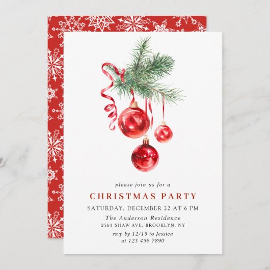 Weihnachtsfeier im Wasserfarben Einladung (Vorne/Hinten)