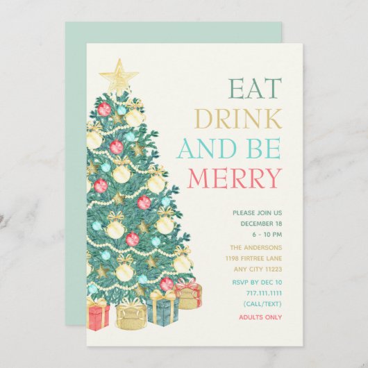 Weihnachtsfeier im Wasserfarben Einladung (Vorne/Hinten)
